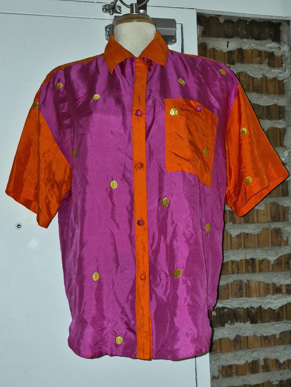 Vintage Adam Douglass Adrianna Papell 109% Silf Button Up Top Size S Small